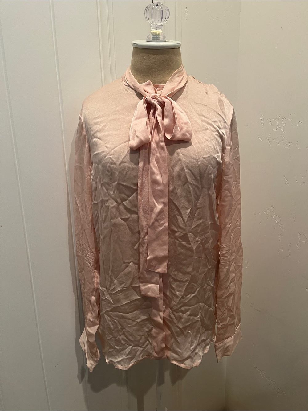 Haider Ackermann Silk Tie-Neck Long Sleeve Blouse Blush Pink